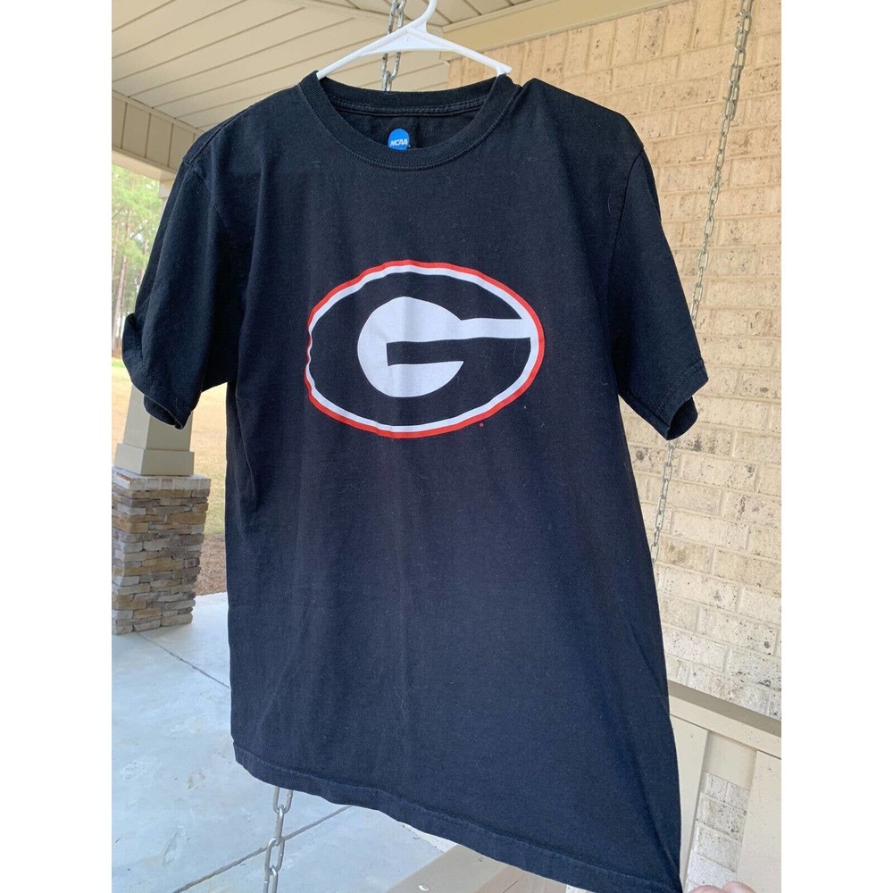 NCAA Black Short Sleeve T‑Shirt with Red & White Georgia Logo